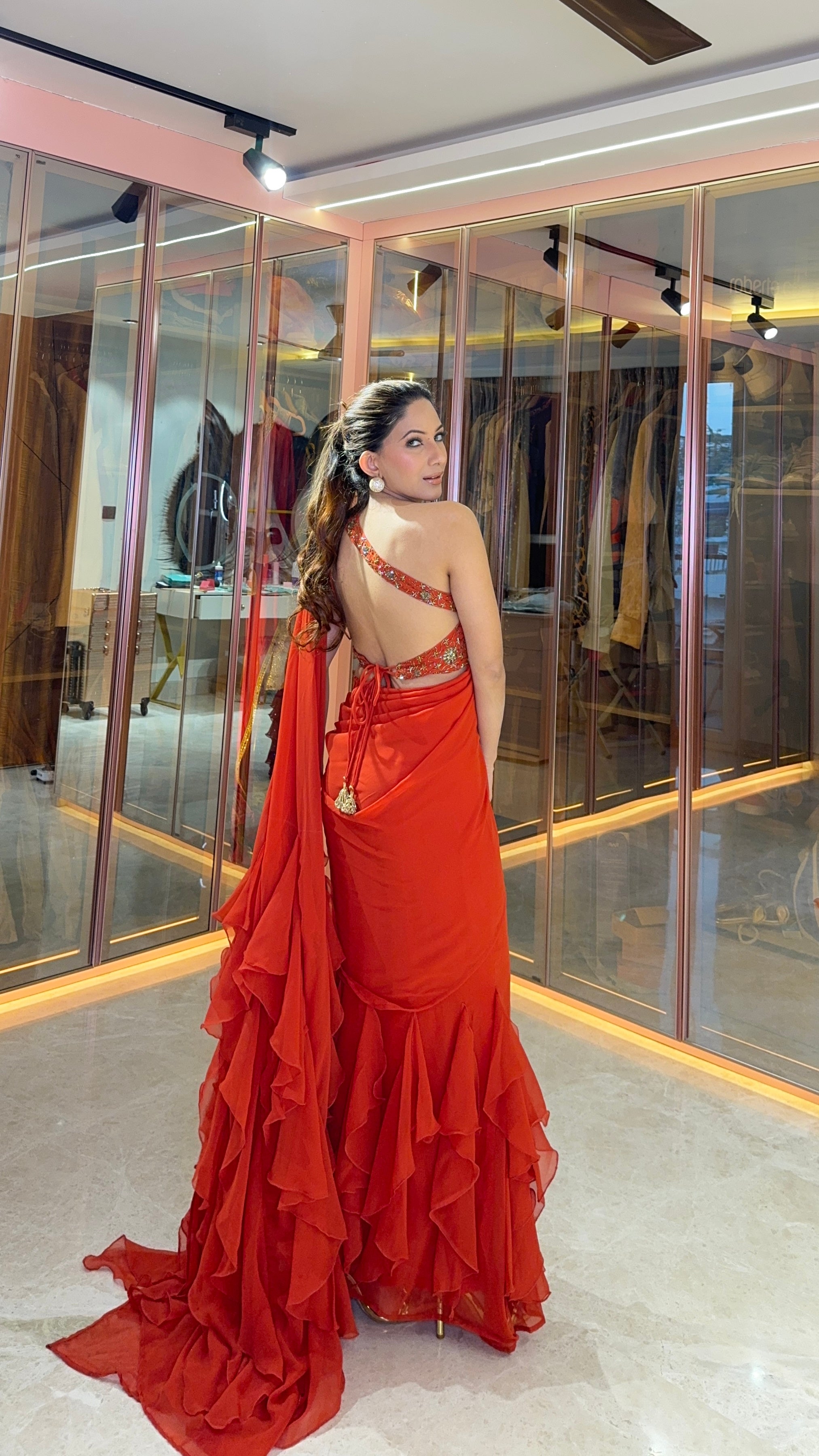 Orange Ruffle Saree